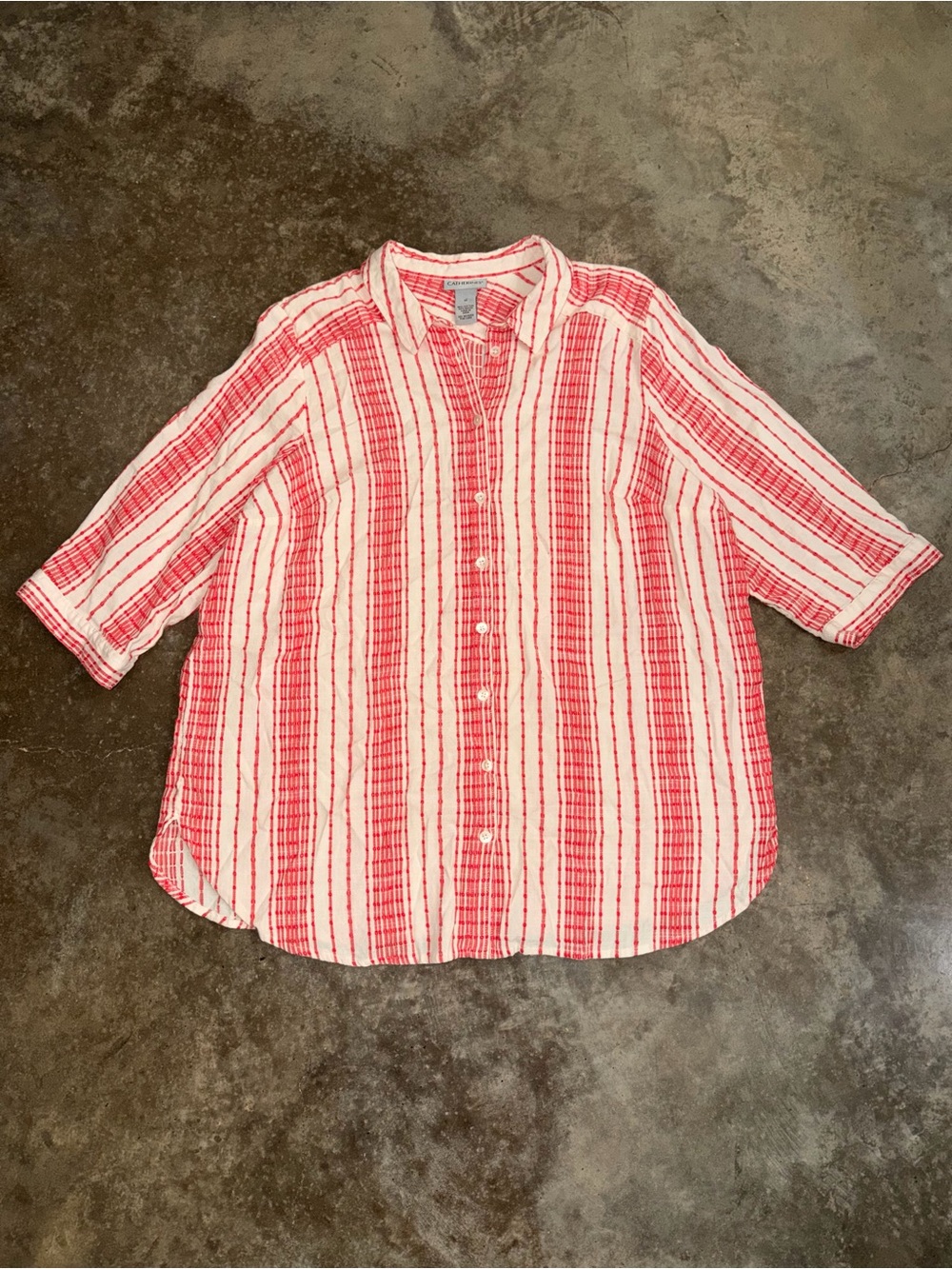 Catherines Red White Striped Button Down Tunic 1X Coastal Christmas Festive Top